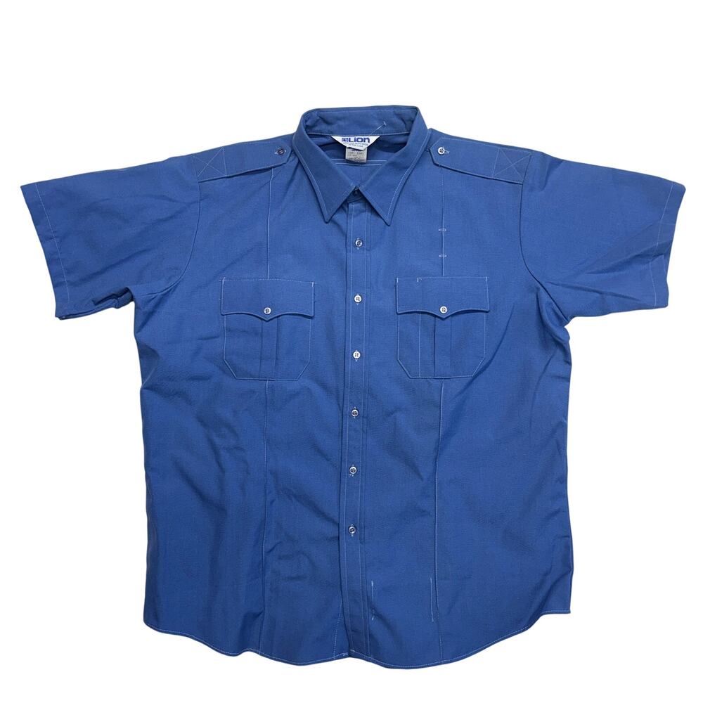 Vintage Deadstock Lion Shirt XXL Blue Uniform Security Workwear Made USA